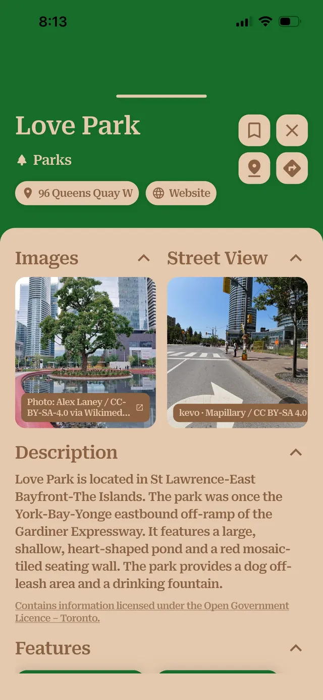 near & here. — a place page with images and street view (plain capture)